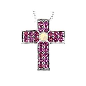 Cross round Ethiopian Opal Rhodolite 18" Chain